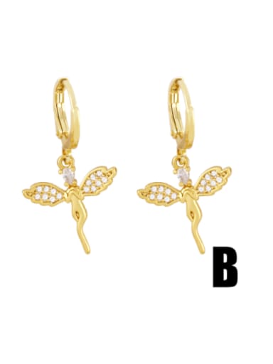 B Brass Cubic Zirconia Angel Vintage Huggie Earring