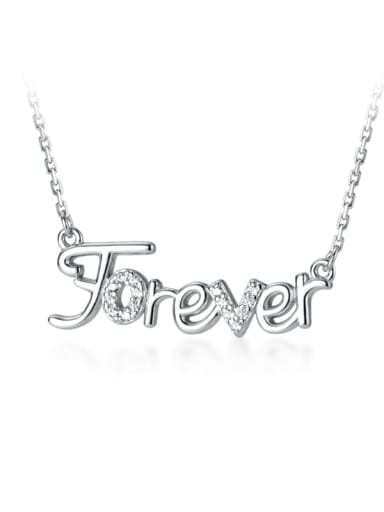 925 Sterling Silver Rhinestone White Letter Cute Necklace