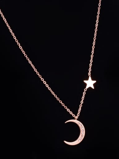 Titanium Rhinestone White  Moon Star Necklace