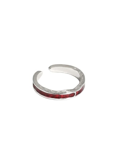 Platinum [red] 925 Sterling Silver Enamel Irregular Vintage Band Ring