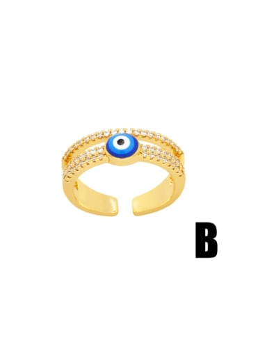 B Dark Blue Brass Enamel Cubic Zirconia Evil Eye Hip Hop Stackable Ring
