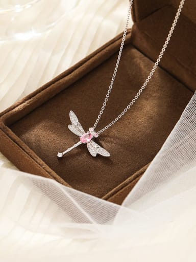 NS1056 [White Gold] 925 Sterling Silver Cubic Zirconia Dragonfly Minimalist Necklace