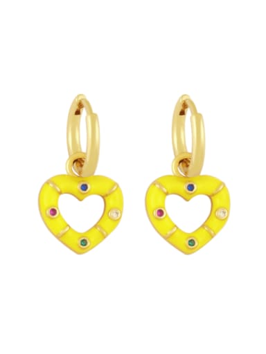 Brass Enamel Heart Vintage Huggie Earring