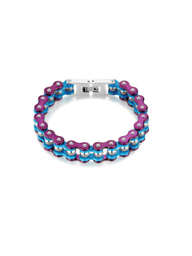 GS1577 steel bracelet in purple blue Stainless steel Geometric Hip Hop  Contrast Color Biker Chain Bracelet