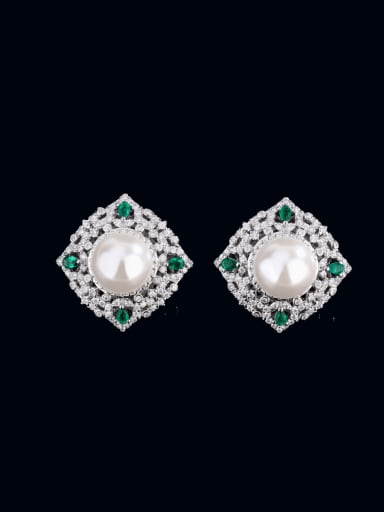 Green+white earrings Brass Cubic Zirconia Luxury Square Earring Ring and Necklace Set