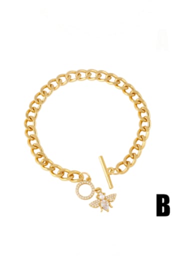 B Brass Cubic Zirconia Geometric Minimalist Link Bracelet