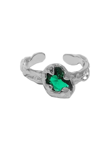 Jlb0038 ? green stone ? 925 Sterling Silver Cubic Zirconia Irregular Vintage Band Ring