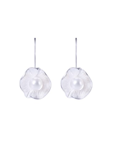 925 Sterling Silver Imitation Pearl Flower Minimalist Hook Earring