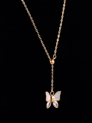 Titanium Steel Shell Butterfly Vintage Lariat Necklace