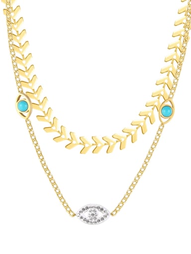 2081 gold Titanium Steel Turquoise Evil Eye Minimalist Multi Strand Necklace