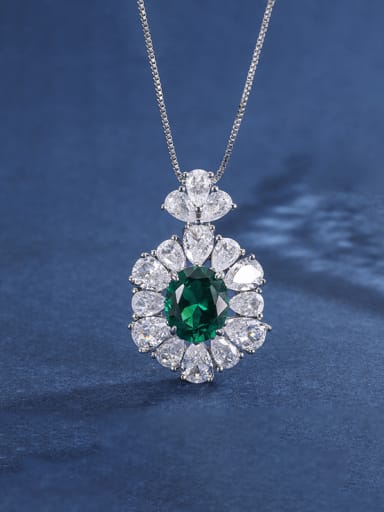 Emerald pendant Brass Cubic Zirconia Luxury Geometric Earring Ring and Necklace Set