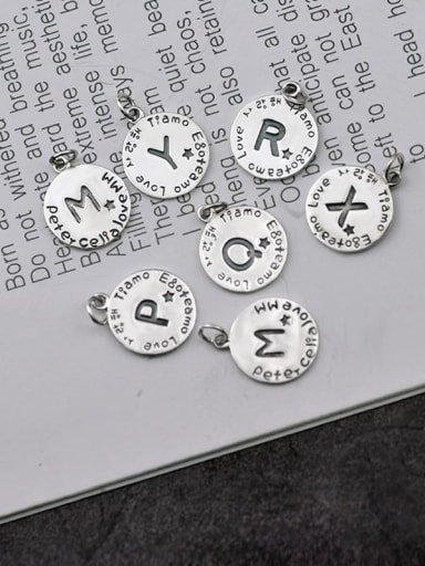 Vintage Sterling Silver With Simple Retro Round Card Alphabet Pendant