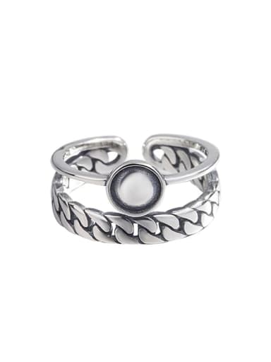 925 Sterling Silver Vintage Chain Wide Face Round   Midi Ring
