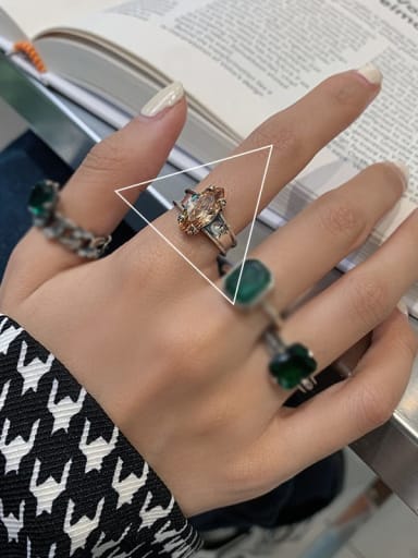 925 Sterling Silver Glass Stone Geometric Ethnic Band Ring
