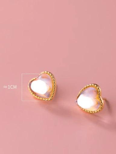 925 Sterling Silver Lampwork Stone Heart Minimalist Stud Earring