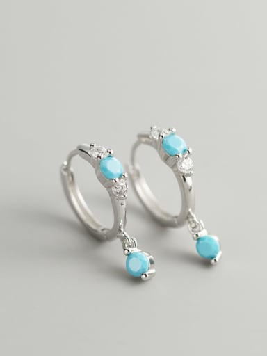 925 Sterling Silver Turquoise Geometric Trend Huggie Earring