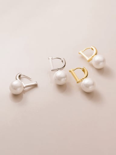925 Sterling Silver Imitation Pearl Letter Minimalist Stud Earring