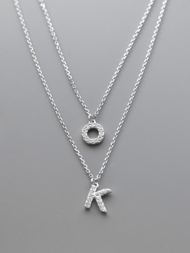 925 Sterling Silver Cubic Zirconia Letter Minimalist Multi Strand Necklace
