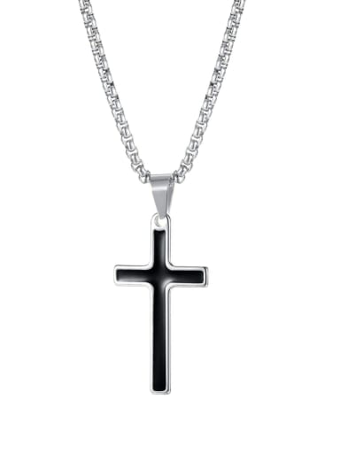 [steel black single pendant] Titanium Steel Enamel Cross Hip Hop Necklace