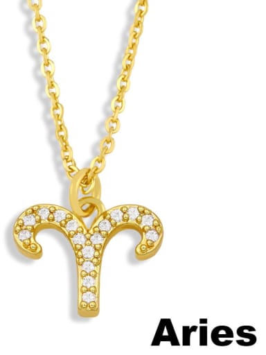 Aries Brass Cubic Zirconia Constellation Vintage Necklace
