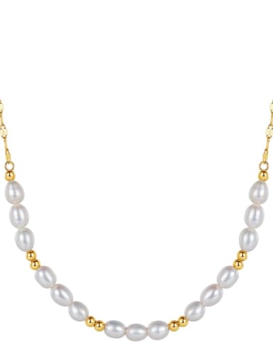 925 Sterling Silver Imitation Pearl Geometric Minimalist Beaded Necklace