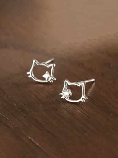 custom 925 Sterling Silver Hollow Cat Cute Stud Earring