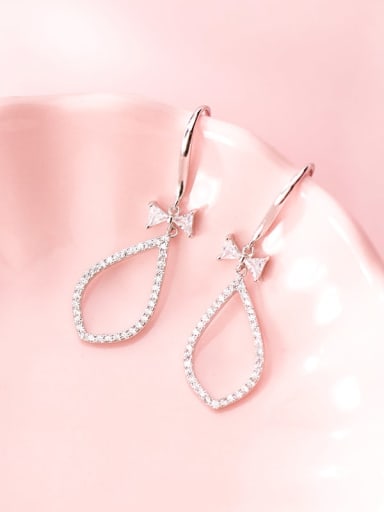925 Sterling Silver Cubic Zirconia White Water Drop Minimalist Hook Earring