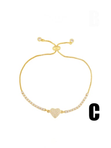 C Brass Cubic Zirconia Heart Vintage Adjustable Bracelet