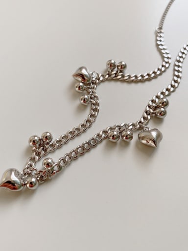 925 Sterling Silver Bead Heart Vintage Necklace