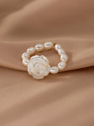 925 Sterling Silver Freshwater Pearl Flower Minimalist Band Ring
