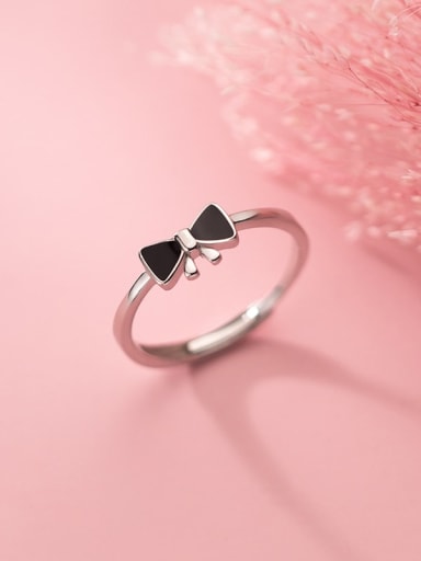 925 Sterling Silver Enamel Bowknot Cute Band Ring