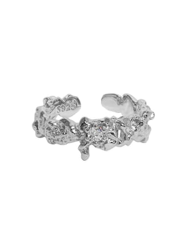 Platinum [white stone] 925 Sterling Silver Cubic Zirconia Irregular Vintage Band Ring