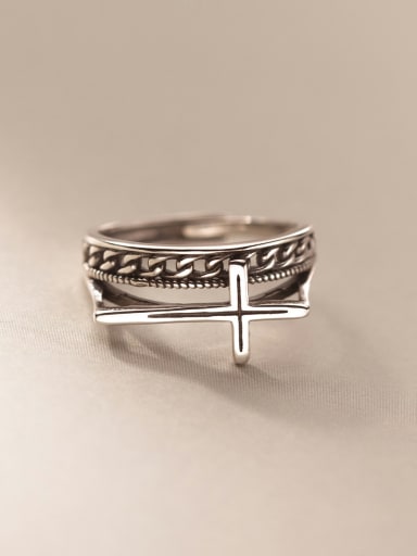 925 Sterling Silver Double Layer  Cross Vintage Stackable Ring