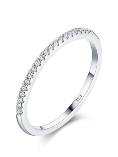silver 925 Sterling Silver Cubic Zirconia  Minimalist Simple Row Drill  Round Band Ring