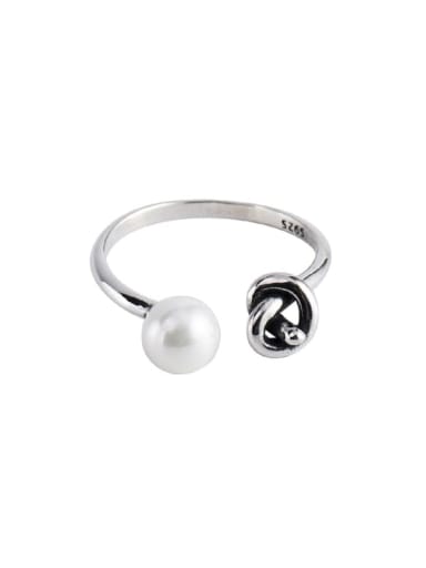 925 Sterling Silver Imitation Pearl Knot Vintage Band Ring