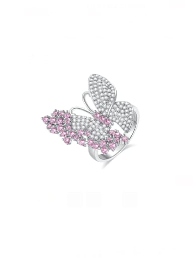 Brass Cubic Zirconia Butterfly Luxury Cocktail Ring