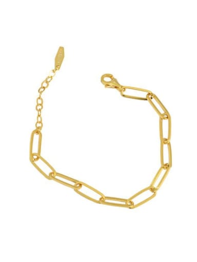 golden 925 Sterling Silver Hollow Geometric Chain Vintage Link Bracelet