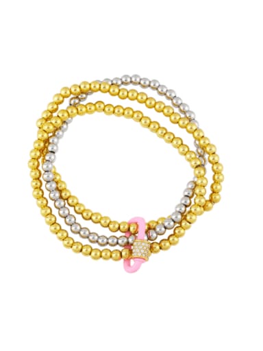 Pink Brass Bead Enamel Geometric Vintage Beaded Bracelet