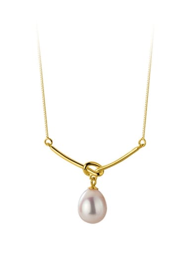 Gold 925 Sterling Silver Imitation Pearl Geometric Minimalist Necklace