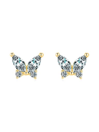 golden 925 Sterling Silver Cubic Zirconia Butterfly Cute Stud Earring
