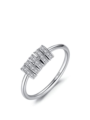 925 Sterling Silver Enamel Cubic Zirconia Geometric Minimalist Band Ring