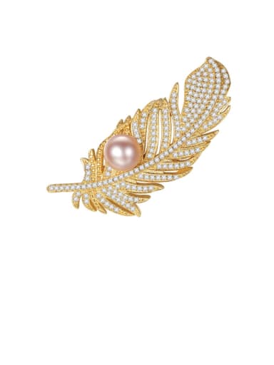 925 Sterling Silver Cubic Zirconia White Leaf Freshwater Pearl  Trend Brooch
