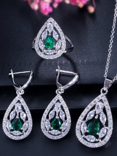 Drop Brass Cubic Zirconia Luxury Water  Earring and Necklace Set