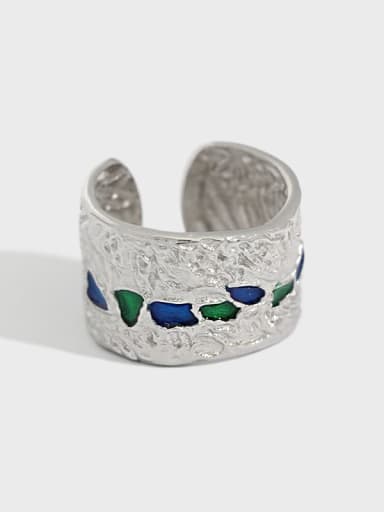 925 Sterling Silver Enamel Irregular Artisan Band Ring
