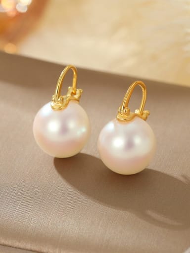 ES2523 [Golden Pink Beads] 925 Sterling Silver Imitation Pearl Geometric Minimalist Stud Earring