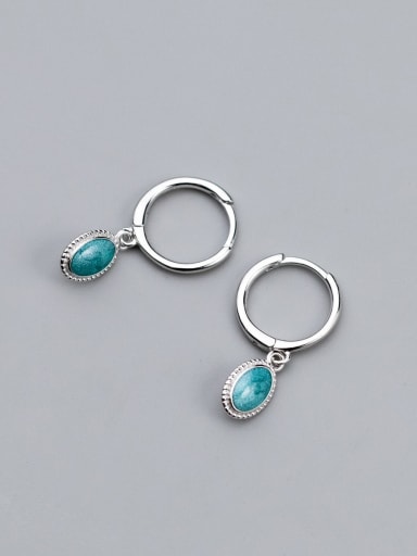 Silver 925 Sterling Silver Turquoise Geometric Minimalist Huggie Earring
