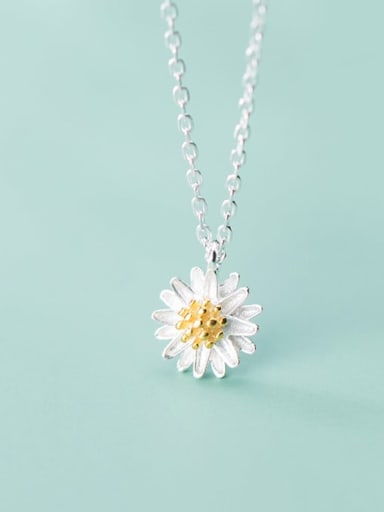 925 Sterling Silver Simple Cute Little Daisy Pendant  Necklace