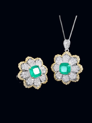 Brass Cubic Zirconia Luxury Flower Ring and Necklace Set