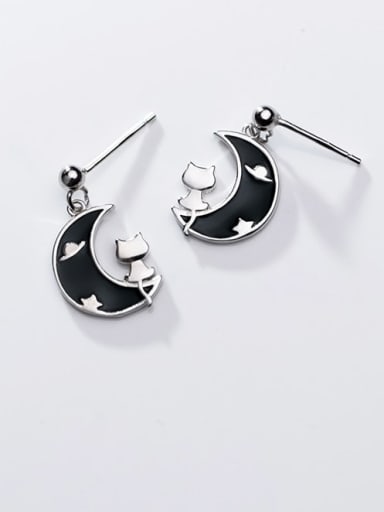 925 Sterling Silver With Moon Minimalist Moon Drop Earrings