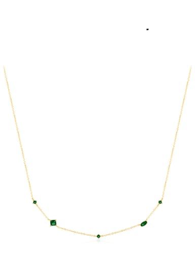 Golden green stone 925 Sterling Silver Cubic Zirconia Geometric Dainty Necklace